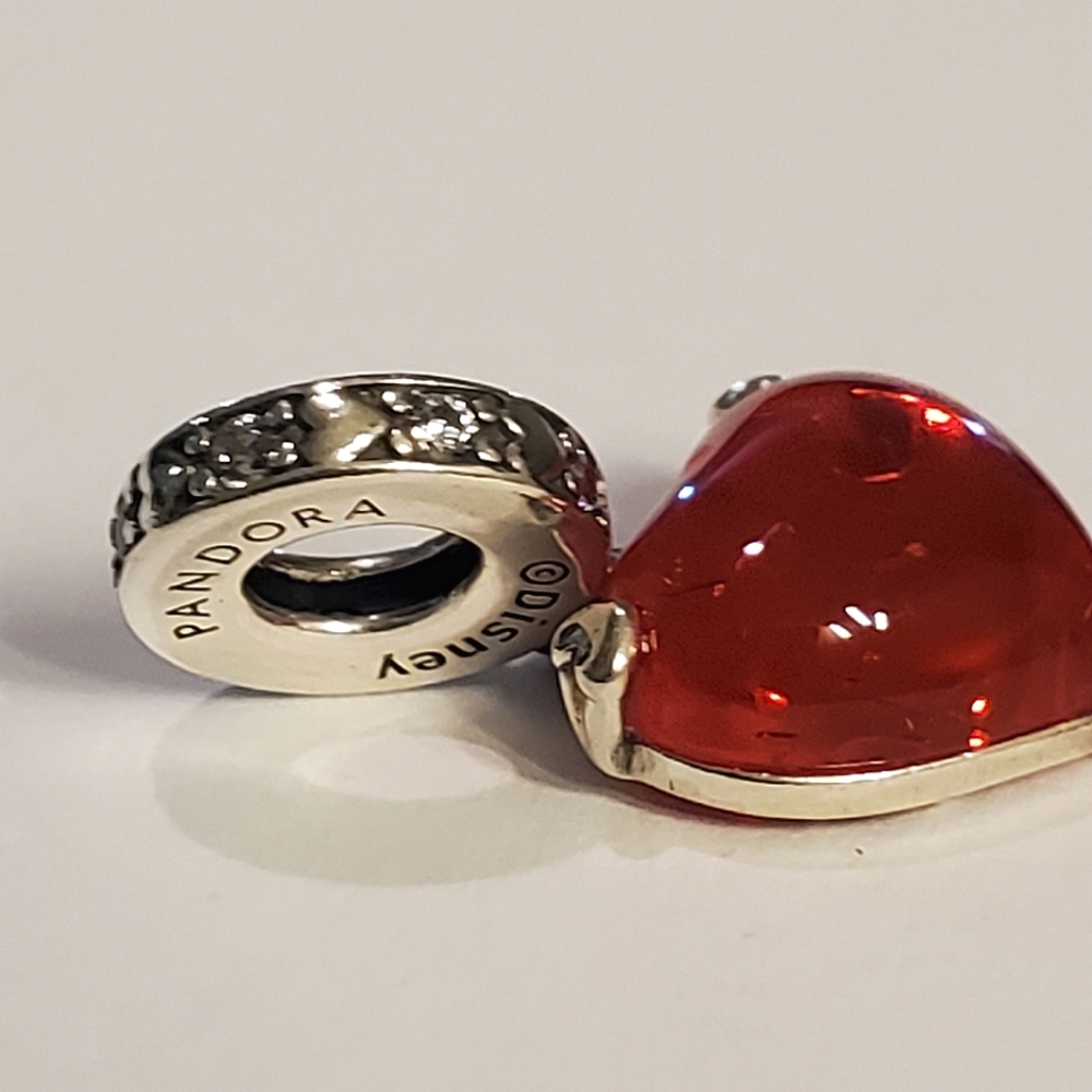 Authentic NEW Pandora Disney Mickey & Minnie Mouse Kiss Red Murano Glass Dangle - Picture 9 of 9